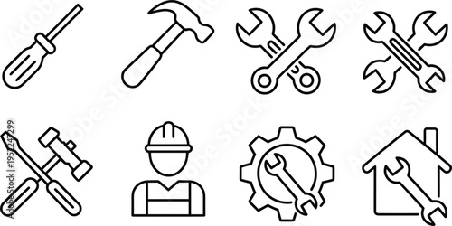 Vector construction and repair tool icon set, for maintenance renovation plumbing and home improvement services
