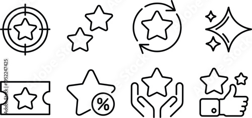 Vector star and rating icon set, for loyalty rewards review feedback and customer satisfaction services