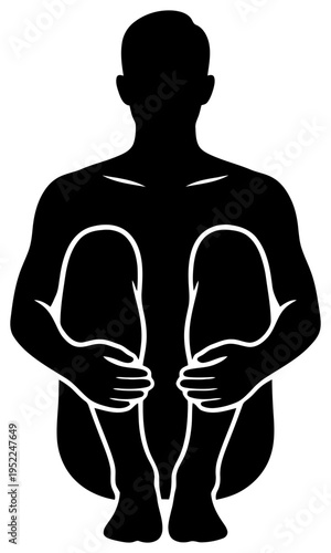 Silhouette of man sitting hugging knees isolated on transparent background