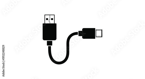 A black usb c to usb a cable shown in a simple flat illustration