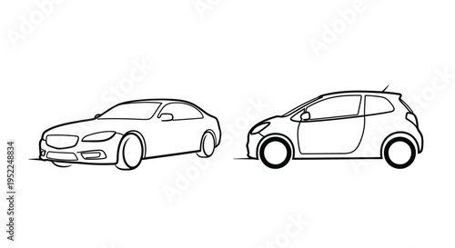 Line drawing of a sedan and a compact hatchback car