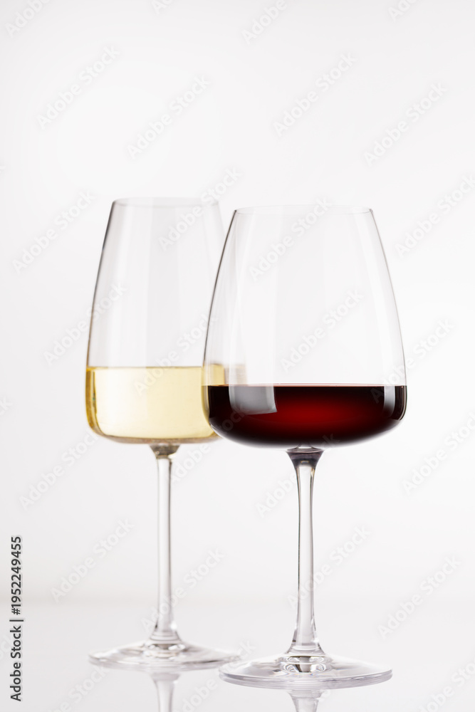 Naklejka premium Different wine glasses on white background