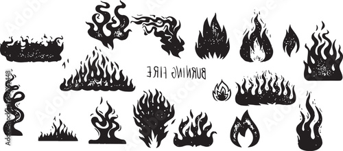 Collection of various flame and fire icons in black silhouette