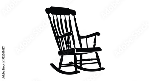 A black silhouette of a classic wooden rocking chair with curved features