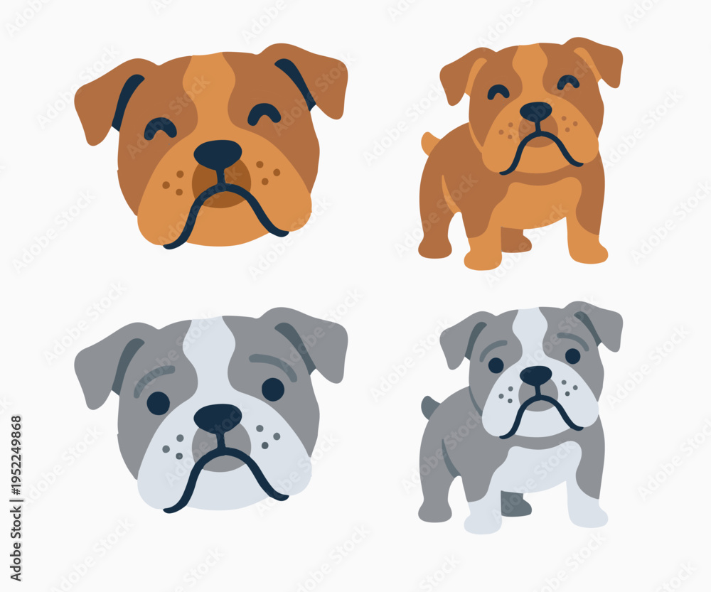 Fototapeta premium Cute Cartoon Dog Breeds Illustrations Set
