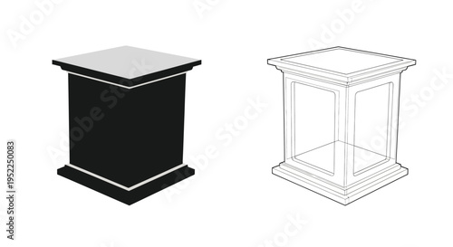 A pair of pedestals one solid black the other a wireframe outline