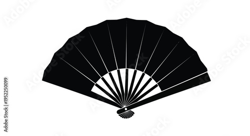 A black silhouette of a traditional folding hand fan