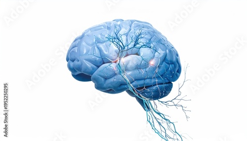 Human Brain Anatomy Illustration with Nerves.