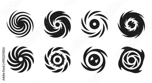 Eight swirling vortex designs a striking graphic element on transparent background silhouette