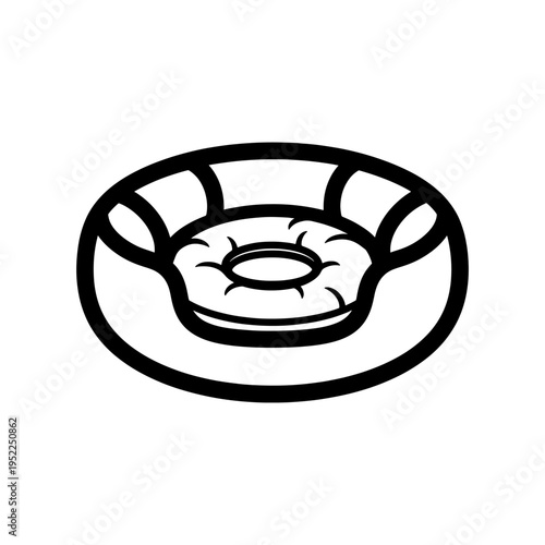 A simple black and white illustration of a circular life preserver or inner tube silhouette