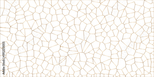Golden gradient lines stroke abstract white crystalized broken glass background. Voronoi diagram background. abstract desktop texture design digital art wallpaper, vector illustration.	
