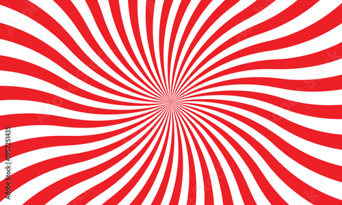 Red and white swirling radial burst pattern background with curved stripes abstract