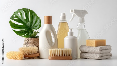 Wallpaper Mural Eco-Friendly Cleaning Product Still Life: Natural Household Cleaners with Plant Accents on White Background Torontodigital.ca
