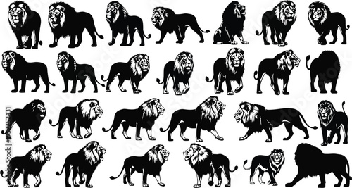 Lion silhouettes and vectors of majestic African big cats