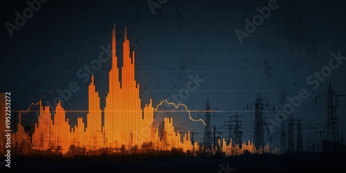 Wallpaper Mural Energy market graph with power lines, electricity consumption visualization and price fluctuation analysis for financial reports Torontodigital.ca