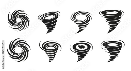 Collection of swirling vortexes and cyclones a dramatic silhouette on transparent background