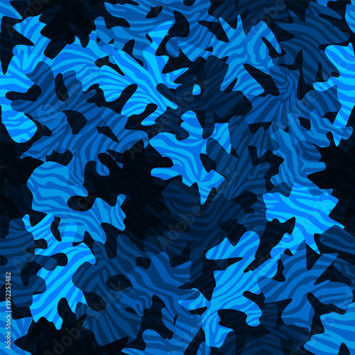 Abstract vector fashion art wild skin. Azure blue wavy exotic colorful texture