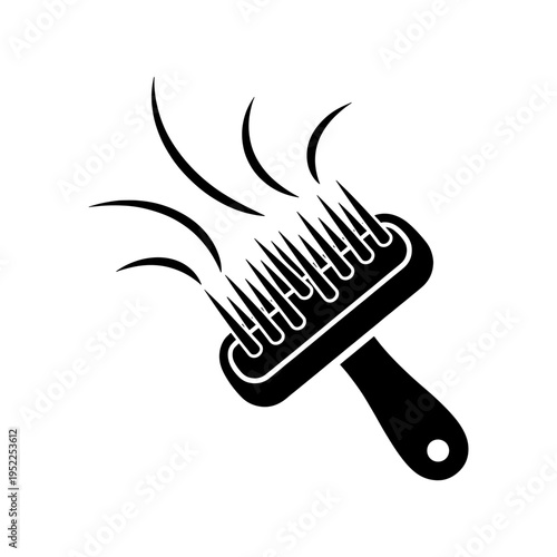 A striking black silhouette of a hairbrush with dynamic sweeping lines and a modern style silhouette