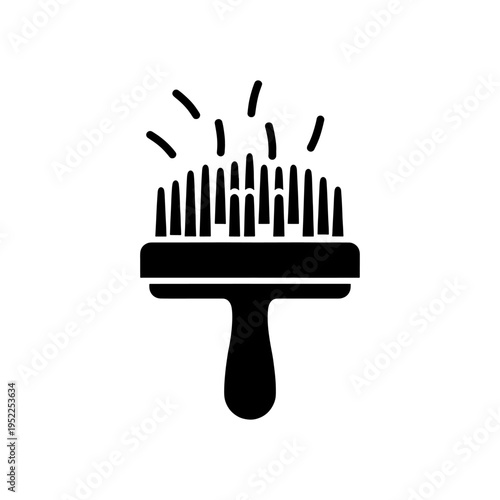 A stark black silhouette of a grooming brush with bristles handle and radiating lines silhouette