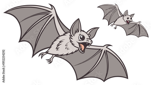 Cute Cartoon Bats Flying Together for Halloween Decorations and Kids Party Invitations Vector Illustration Isolated on White Background for Holiday Graphic Design Projects