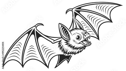 Flying Bat Illustration Isolated on White Background for Halloween Decoration Graphic Design and Wildlife Education Material Vector Icon of a Bat with Spread Wings for Print