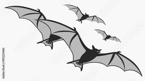 Group of Flying Bats Silhouette Vector Illustration for Halloween Decorations and Spooky Graphic Design Projects Isolated on White Background