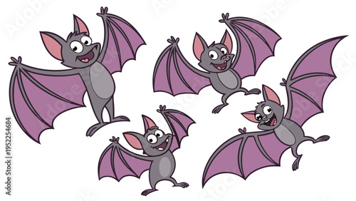 Group of Cute Cartoon Bats Flying Together Happy Halloween Illustration for Childrens Party Invitations and Educational Graphics for Kids Activities and Seasonal Holiday Projects