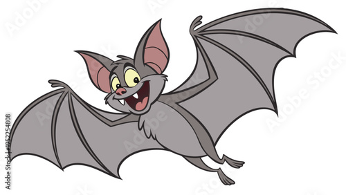 Cute Cartoon Bat Flying with Happy Expression Isolated on White Background for Children Book Illustration or Halloween Party Decoration Graphic Design Element