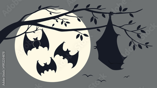 Spooky Halloween Night Silhouette Bats Flying Around Full Moon Perfect for Holiday Flyers Posters Web Design Backgrounds