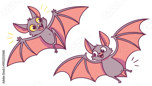 Cute Cartoon Bats Flying Joyfully for Halloween Party Invitations Kid Friendly Web Design Graphics