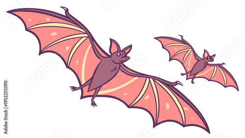 Two Pink Flying Bats Soaring Through Night Sky for Halloween Party Invitations and Spooky Web Design Graphics