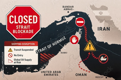Hormuz Strait blockade map shipping disruption and oil supply risk
