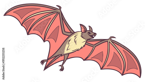 Flying Bat Spreading Wings for Halloween Design or Nature Education Website Graphic Illustration
