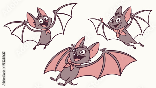Cute Cartoon Bats Flying Happy Halloween Holiday Design Elements for Kids Parties and Seasonal Web Graphics