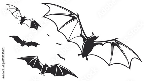 Flying Bats Silhouette Swarm Dark Night Sky Halloween Horror Design Element Spooky Graphic for Seasonal Events