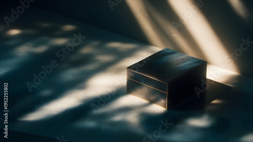 a wooden cube box with an intricate pattern casts light onto a surface in what appears to be a dimly