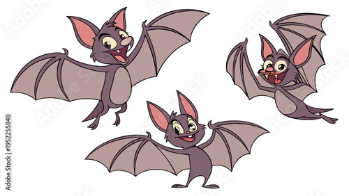 Cute Cartoon Bats Flying Happy Halloween Party Decoration Flying Mammal Illustration
