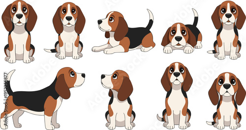 Golden Retriever Dog Illustration Set with Friendly Family Pets in Various Poses including Sitting Standing and Playful Head Tilts for Animal Care Branding and Canine Vector Graphics