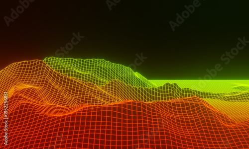 Abstract gradient grid neon mountain