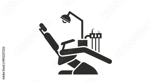 Simple black silhouette of a dental chair and medical equipment