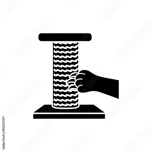 A black silhouette depicts a cat scratching a tall textured scratching post a common pet item silhouette