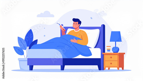Sick Leave Concept Illustration – Stay Home and Paid Days Vector Clipart