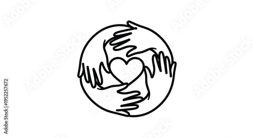 Hands cradling earth with a heart symbolizing global care and unity
