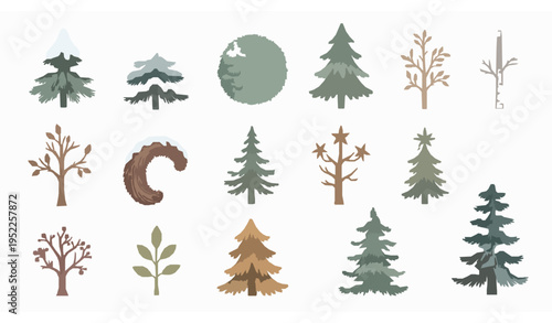 Watercolor Nordic trees clipart set for winter, autumn, and whimsical designs