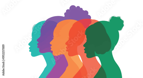 Diverse group of women represented by colorful silhouette profiles