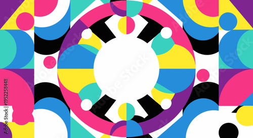 Abstract geometric design with colorful circles and shapes, a vibrant and modern art background