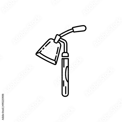 A simple line drawing depicts a traditional gardening hoe highlighting its functional design silhouette