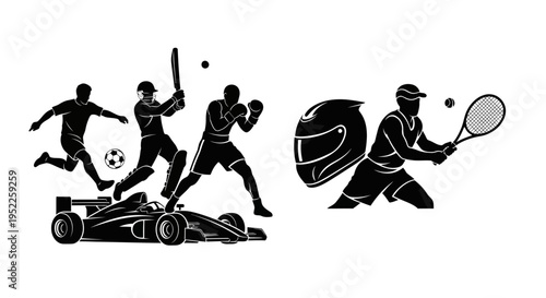 Diverse sports figures in action a dynamic composition on transparent background silhouette