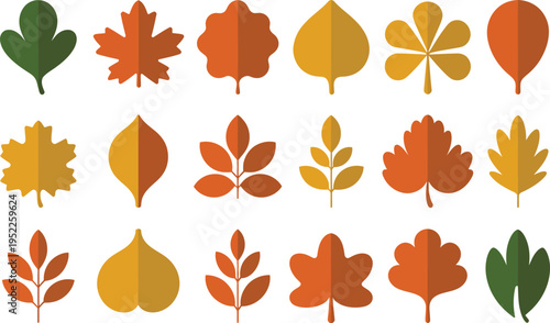 Collection of Autumn Leaves Vector Icons, Flat Design, Autumn Season Icons