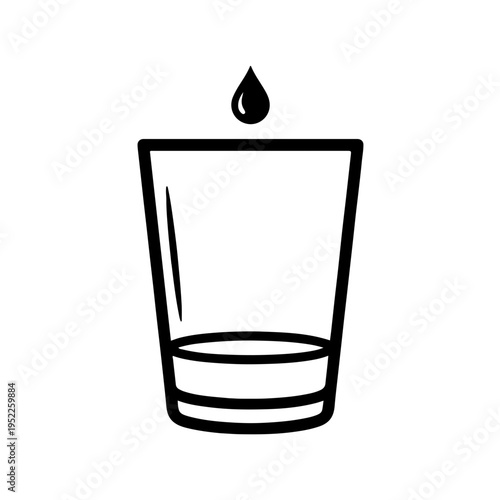 Nearly empty glass icon, low water level in drinking glass, dehydration and resource depletion concept, minimalist black and white vector illustration